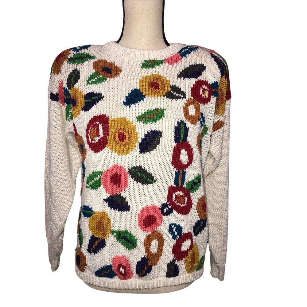 Vintage Kitty Hawk Vivian Wang Floral Sweater Size S 80s 90s Art to Wear Boho